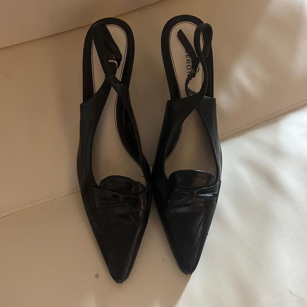 Merona Black Leather Slingback Heels Pointed Toe Tassel Loafer Pumps Size 10